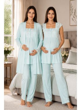 Effortt 2301T Turkuaz Lohusa Pijama Takım Sabahlık